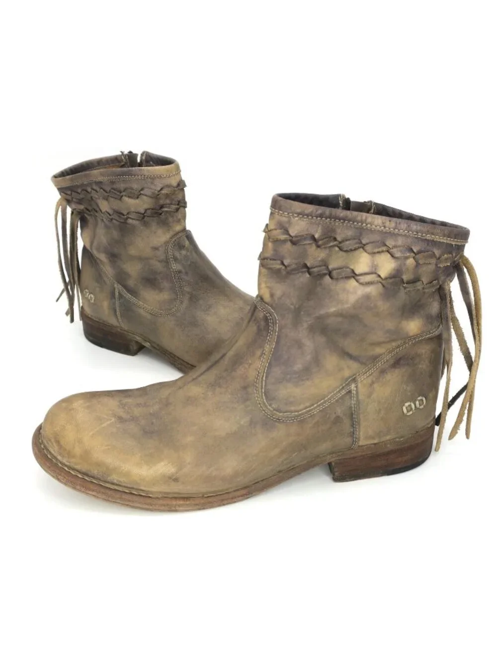 Bed Stu Craven Leather Western Fringe Ankle Boots Zip Women's 9M Festival Boho